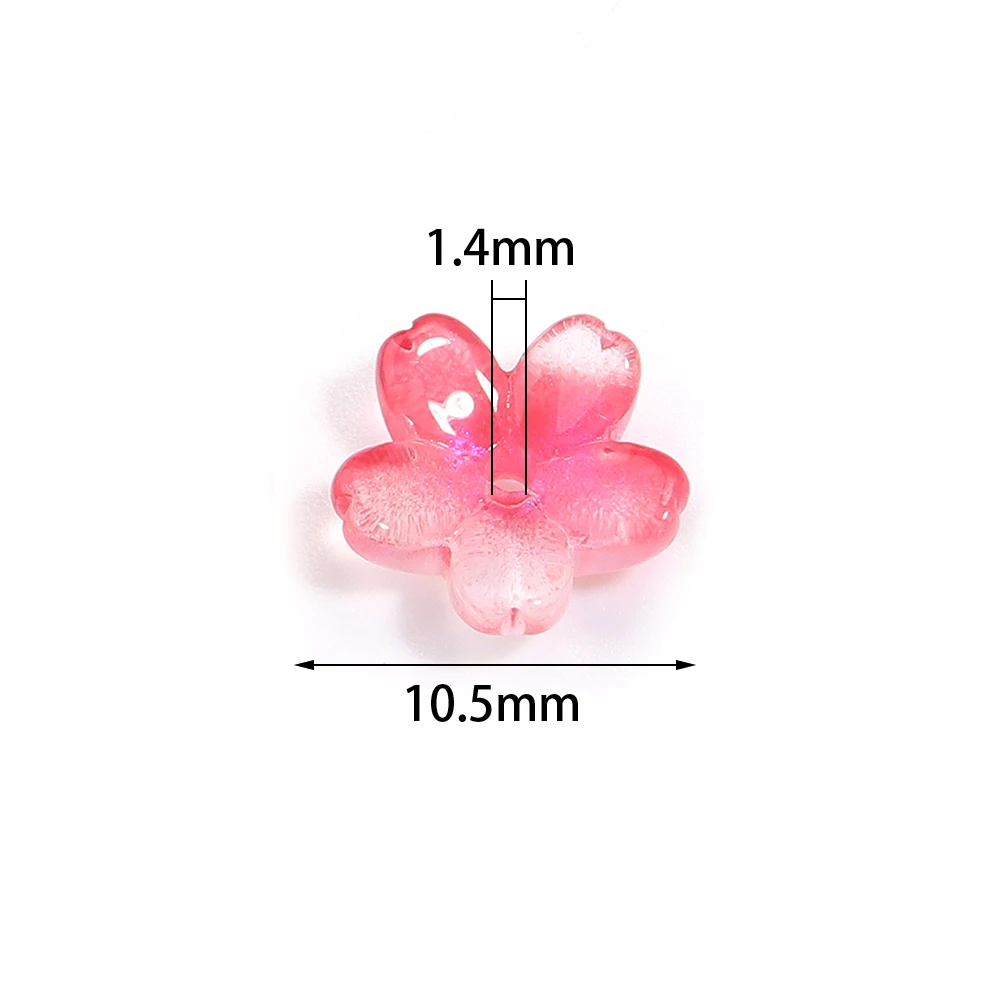 50PCS Cherry Blossom Shaped Glass Beads Loose Spacers Lampwork Beads for Jewelry Hair Clothing Decoration DIY Accessories Supply