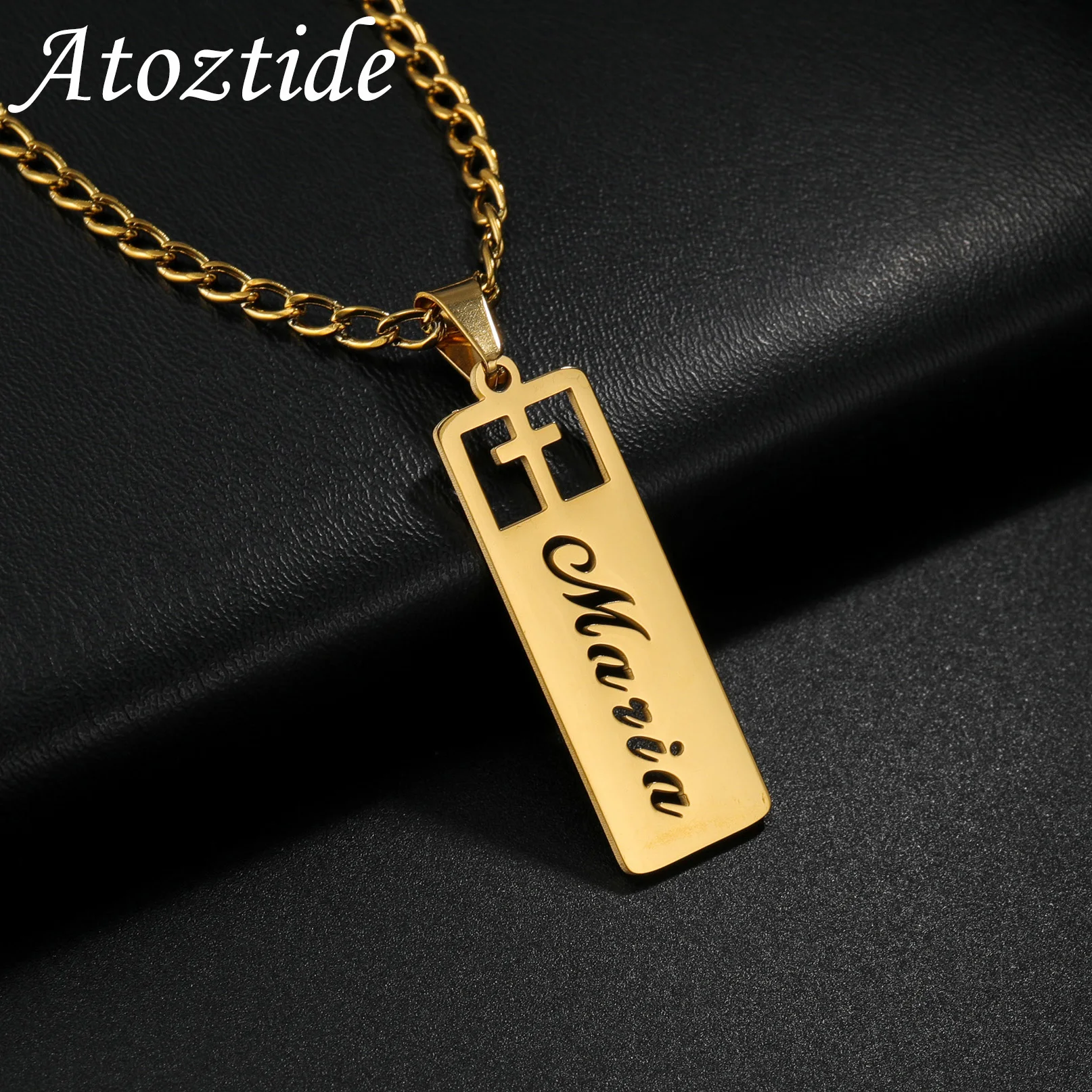 

Atoztide Personalized Custom Name Necklace for Women Stainless Steel Cross Heart Hollow Pendant Link Chain Birthday Jewelry Gift