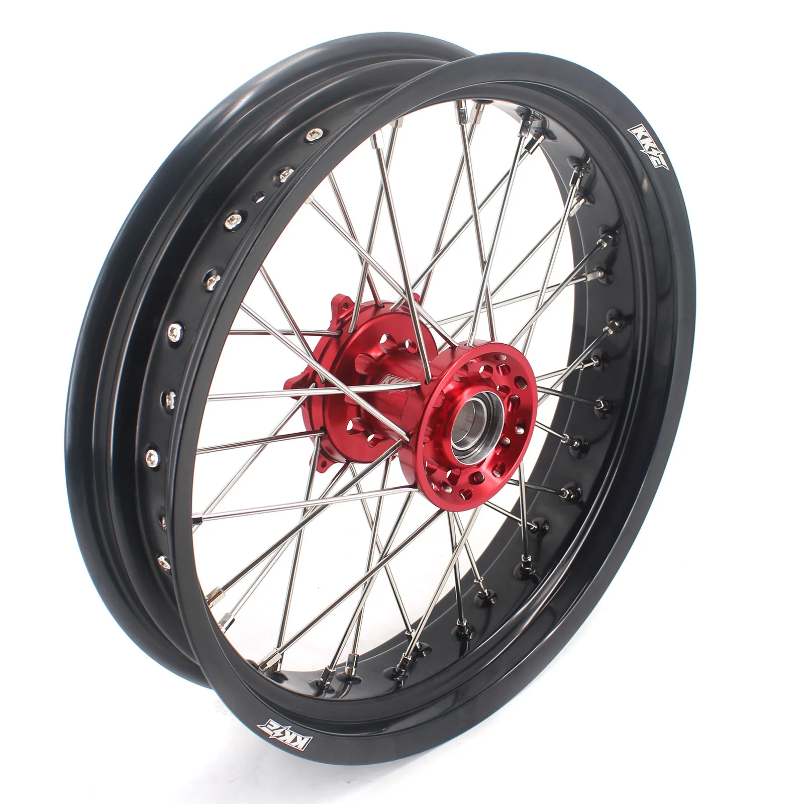 

【2025】 Комплект колес для мотоцикла Supermoto, подходит для EC300 EC250 2004-2017, алюминиевый сплав, анодированный красный ступичный черный обод