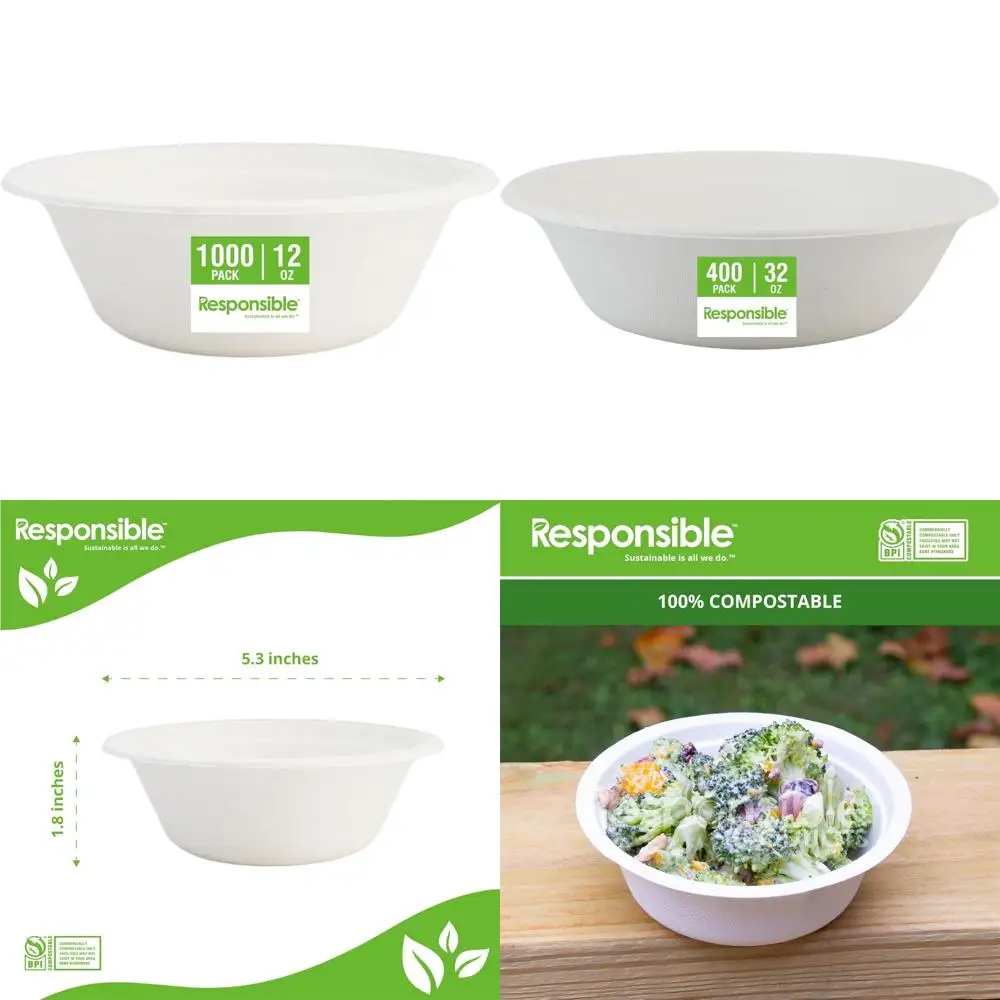 

Eco-Friendly Disposable Paper Bowls, 12oz Capacity for Hot Soup, Heavy Duty, 1000 Count, Ideal for Dinner and Desserts