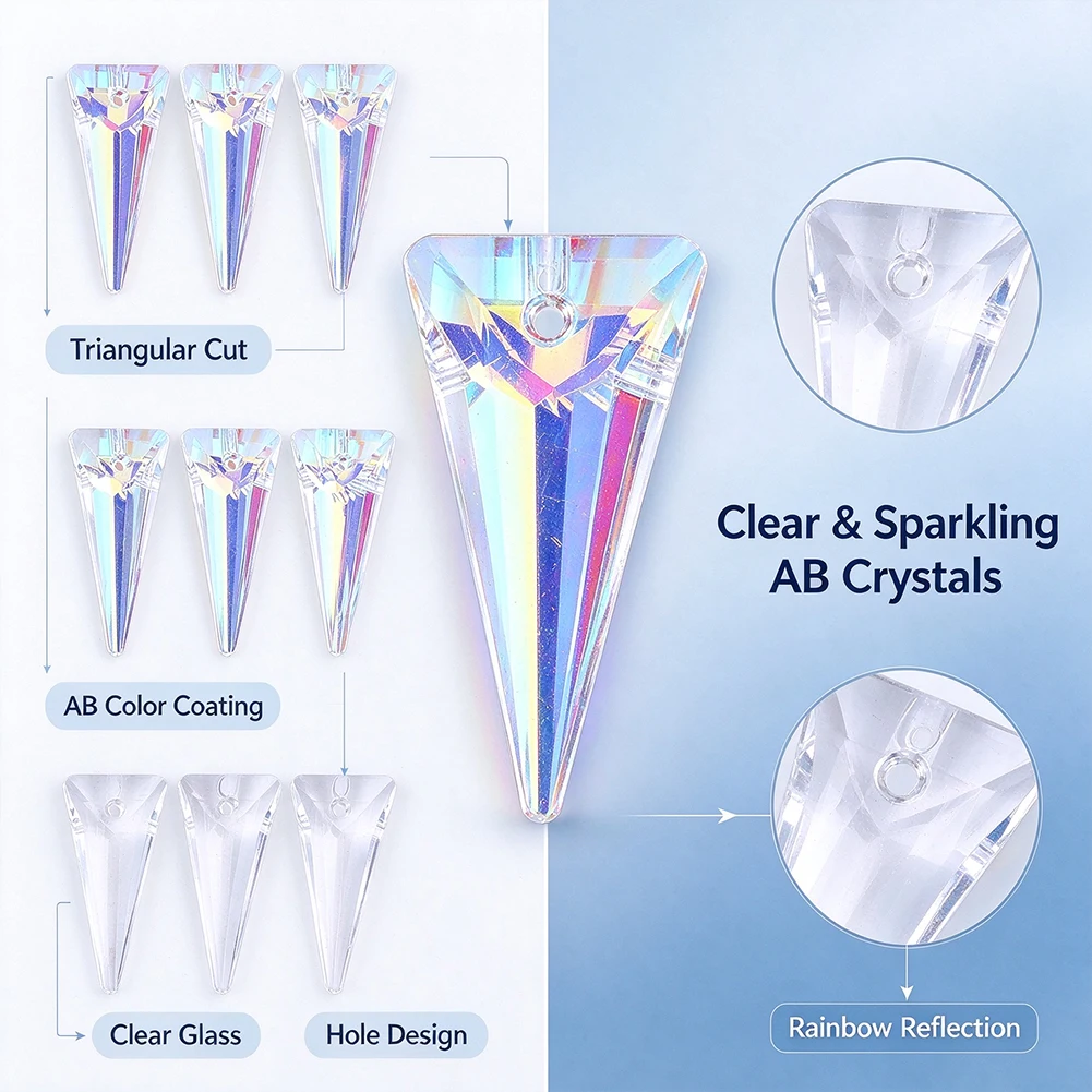 5pcs AB Color Crystal Pendants 20mm Glass Triangular Charms for Jewelry Making DIY Handmade Necklace Earring Finding Supplies