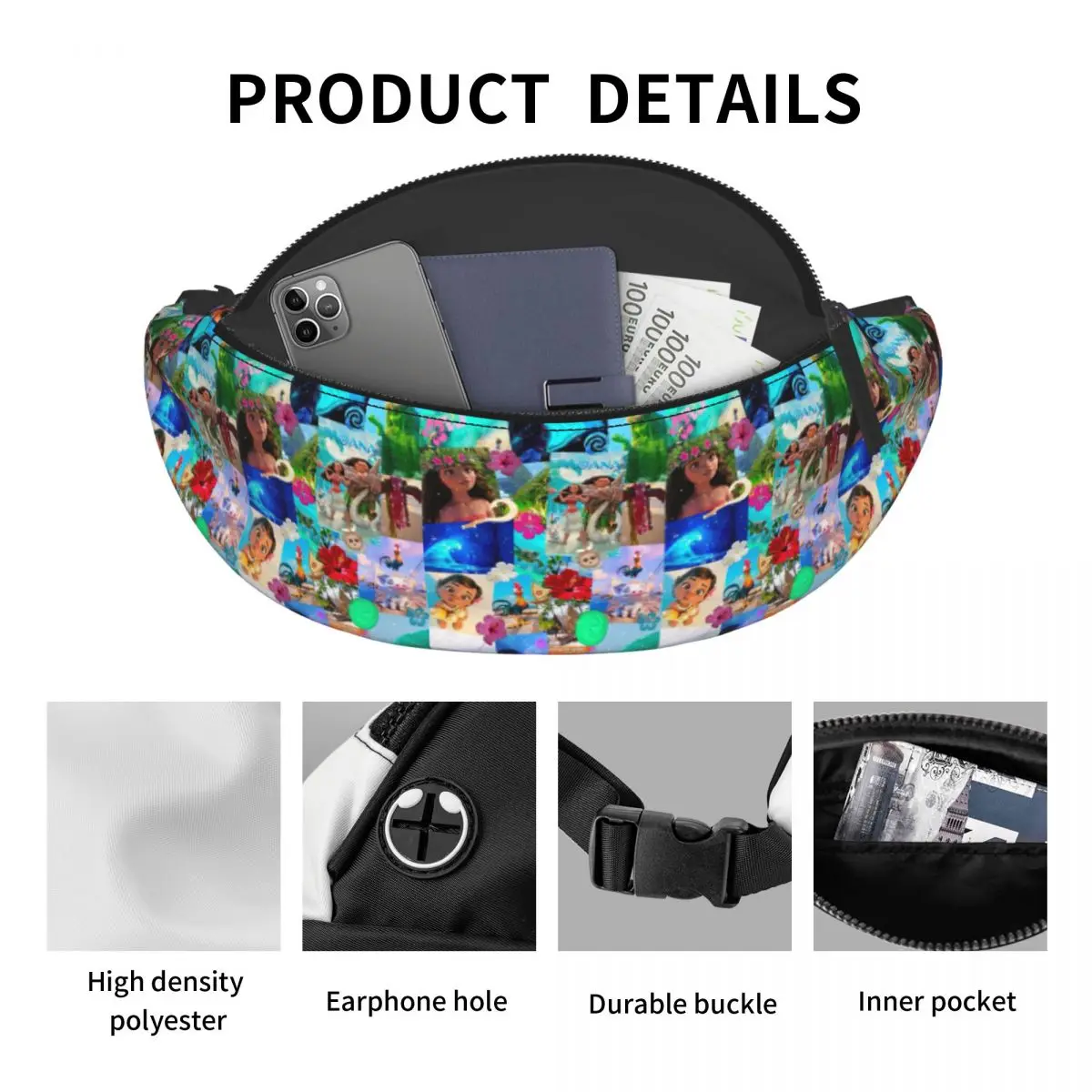 Custom Moana Wallpaper Fanny Pack Women Men Casual Crossbody Waist Bag for Hiking Phone Money Pouch