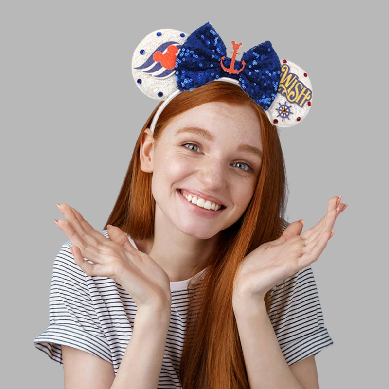 ديزني ميكي ماوس آذان 25th الذكرى الذكرى ميكي ماوس آذان ماجيك كروز التألق القوس DIY بها بنفسك أغطية الرأس الكبار العصابات الشعر #6