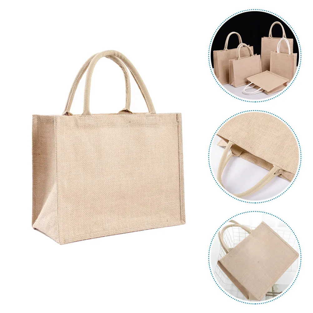 

Burlap Tote Bag Waterproof Reusable Grocery Pouch Portable Jute Shopping Bag for Eco Friendly Daily Storage Gift