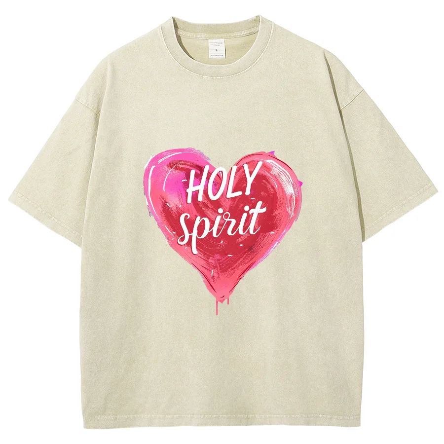Holy Spirit Y2k Washed Short Sleeve T Shirt, Cartoon Creative Printed Unisex Vintage Streetwear New Fashion Casual Tee Plus-Size