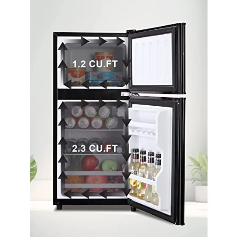 Mini Fridge With FreezerCompact Refrigerator With 2 Doors 7- Level Adjustable Thermostat Removable Glass Shelves For Bedroom Of