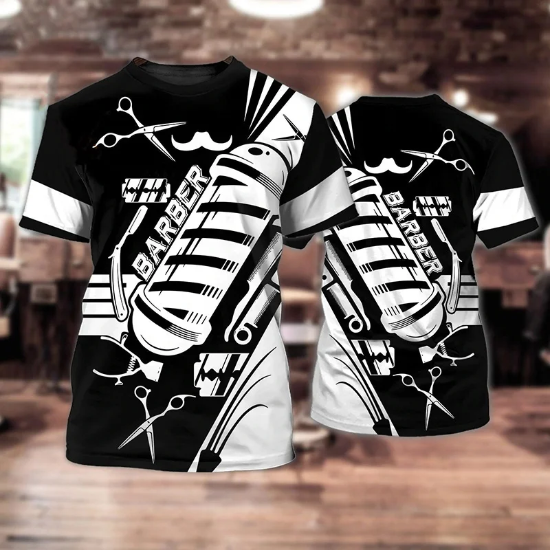 Fashion Barber T Shirt For Men 3D Printed Crew Neck Short Sleeve Tops Casual Street Cosplay Hair Stylist Pullover Men Clothing