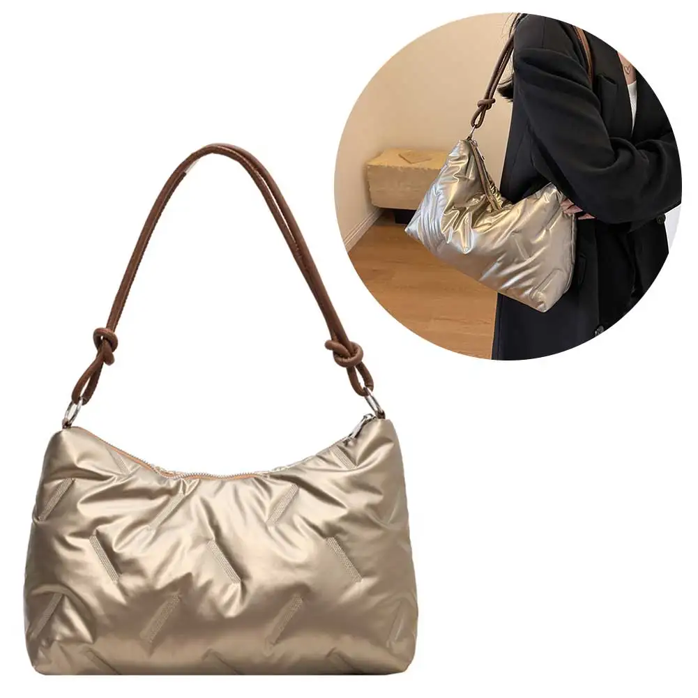 

Women Padded Shoulder Bag Fashion Underarm Bag Large Capacity Puffer Satchel Bag Casual Winter Commuting Bag