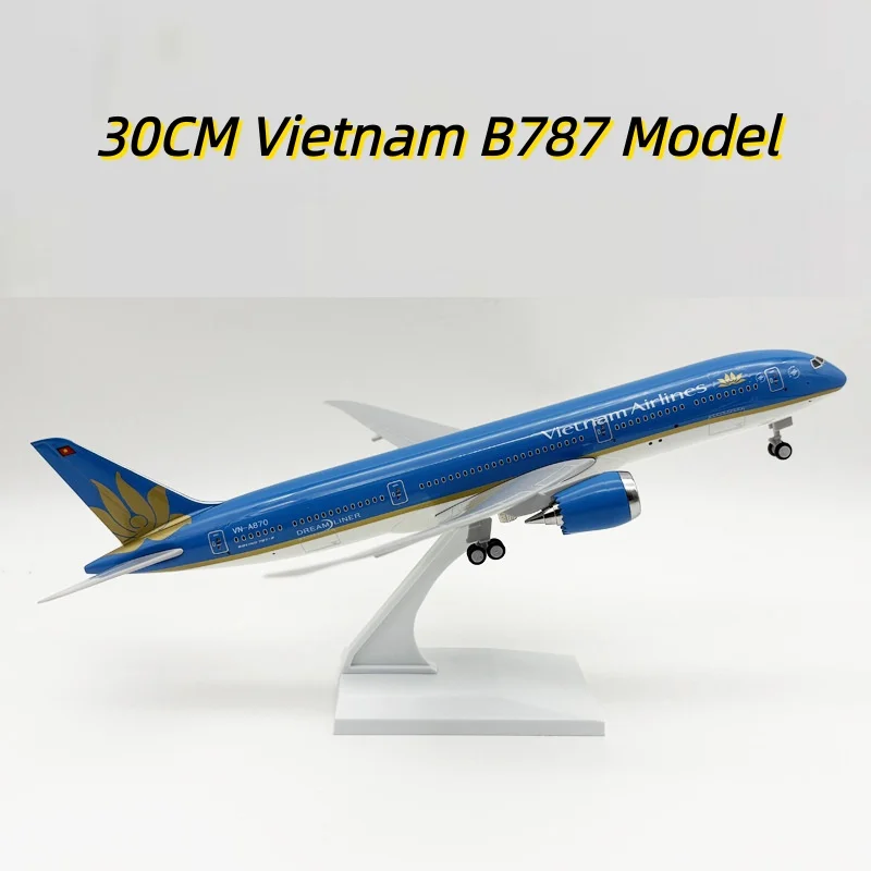 

Масштабная модель самолета Vietnam Airways B787 (1:250, 30 см) из литого металла, имитация, комплект из смоляных деталей, для демонстрации в помещении, с колесами и подставкой