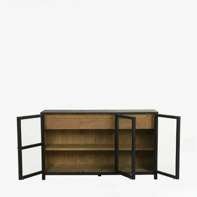 

American side cabinet retro and old entrance cabinet living room TV cabinet floor locker transparent glass door