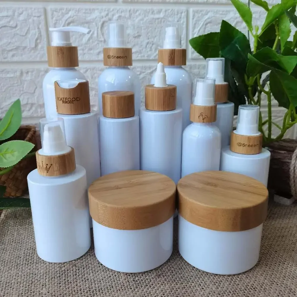 

Engraving logo bamboo cosmetic balm empty white bamboo cream jar with bamboo lids,Biodegradable Cover Cream Cosmetic Plastic Jar