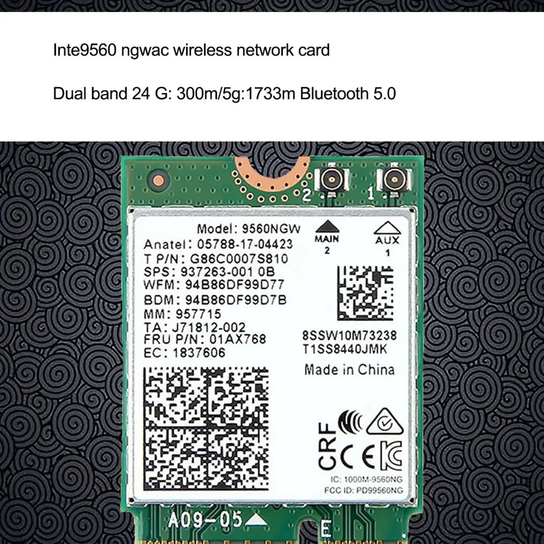 Kit de área de trabalho sem fio Intel Dual Band, Cartão Wi-Fi, Bluetooth 5.0, 802.11Ac, M.2, CNVI, 9560NGW, 1730Mbps, AC 9560