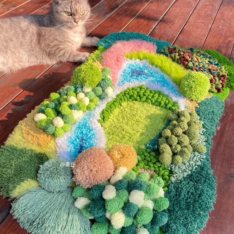 (حزمة المواد فقط) حزمة المواد المصنوعة يدويًا لسجاد الطحلب هدية مصنوعة يدويًا سجادة محلية الصنع لغرفة النوم وغرفة المعيشة بجانب السرير #2