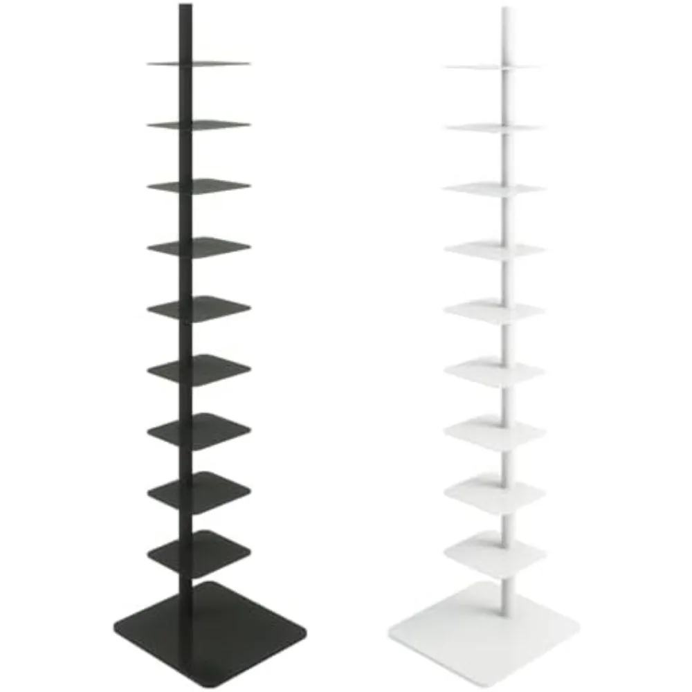 

9-Tier Metal Spine Bookshelf - Vertical Tower for Booksfor Small Spaces, Multipurpose Corner Bookshelf, Tall & Narrow Ladder Boo