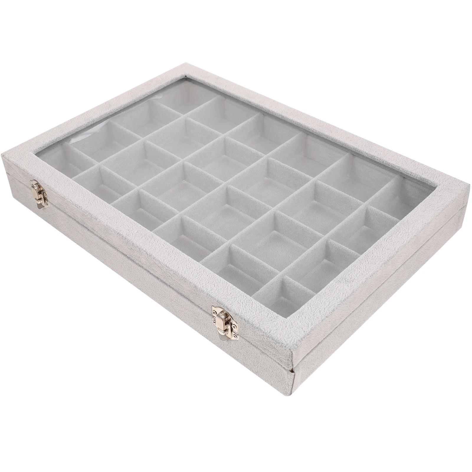 

Jewelry Box Organizer Earring Necklace Bracelet Ring Storage Container Detachable Dividers 24 Partitions Scratch Resistant Clear