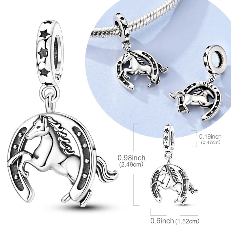 

Original 925 Sterling Silver Bead Charms U Shape Lucky Horseshoe Pendant Fit Original Bracelet For Women DIY Jewelry Gift