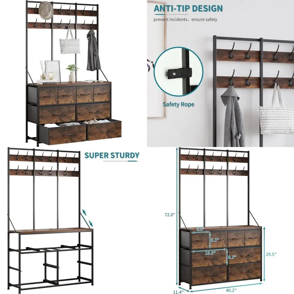 خزانة LUMTOK ذات 8 أدراج، خزانة ذات أدراج، رف ملابس مع أدراج قماشية، شجرة القاعة مع خطافات وأدراج للملابس والألعاب، #1