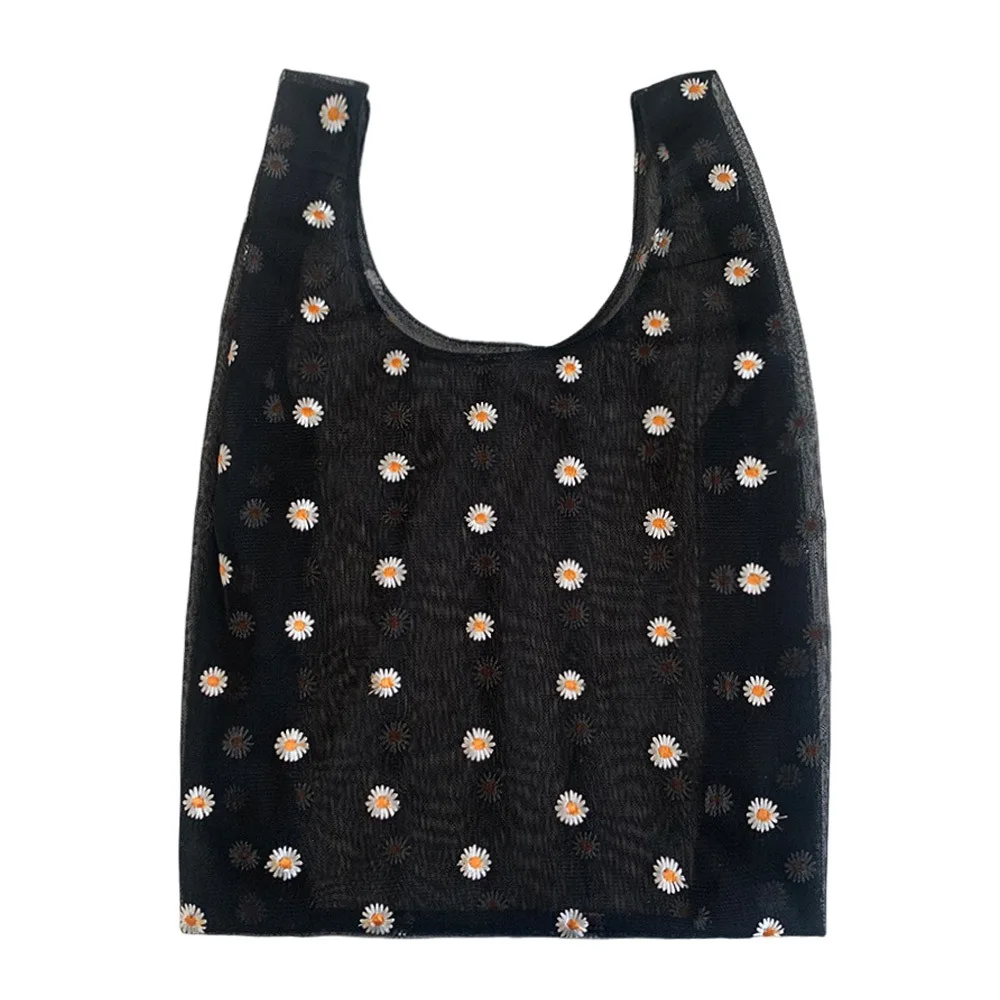 

Multi Colored Mesh Embroidered Daisy Handbag Small Daisy Transparent Embroidery Handbag Cute Fairy Large Capacity