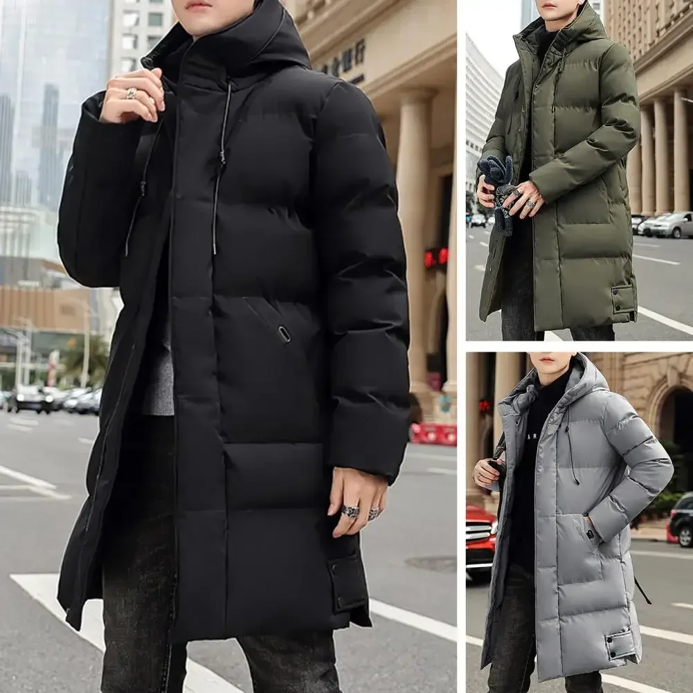 Abrigo de plumón con capucha para hombre, Parkas gruesas, Color sólido, cárdigan acolchado, longitud Midi, abrigo con cremallera, ropa diaria, Invierno