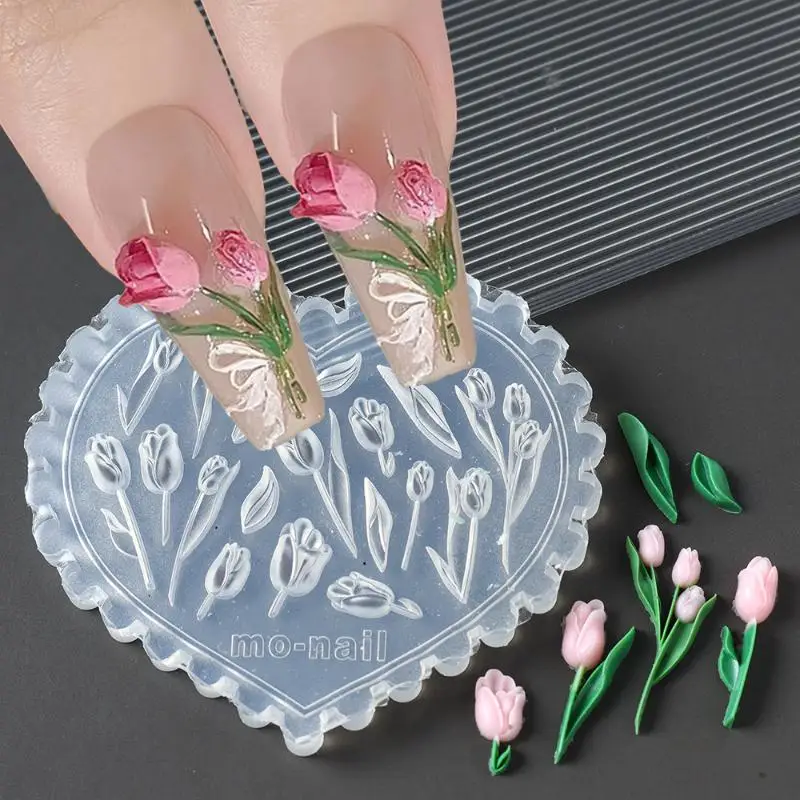 Stampo per unghie in silicone 3D con farfalla fiore rosa Modelli per unghie tulipano Decorazioni per nail art fai da te Stampo per timbratura morbida Strumenti di progettazione per manicure