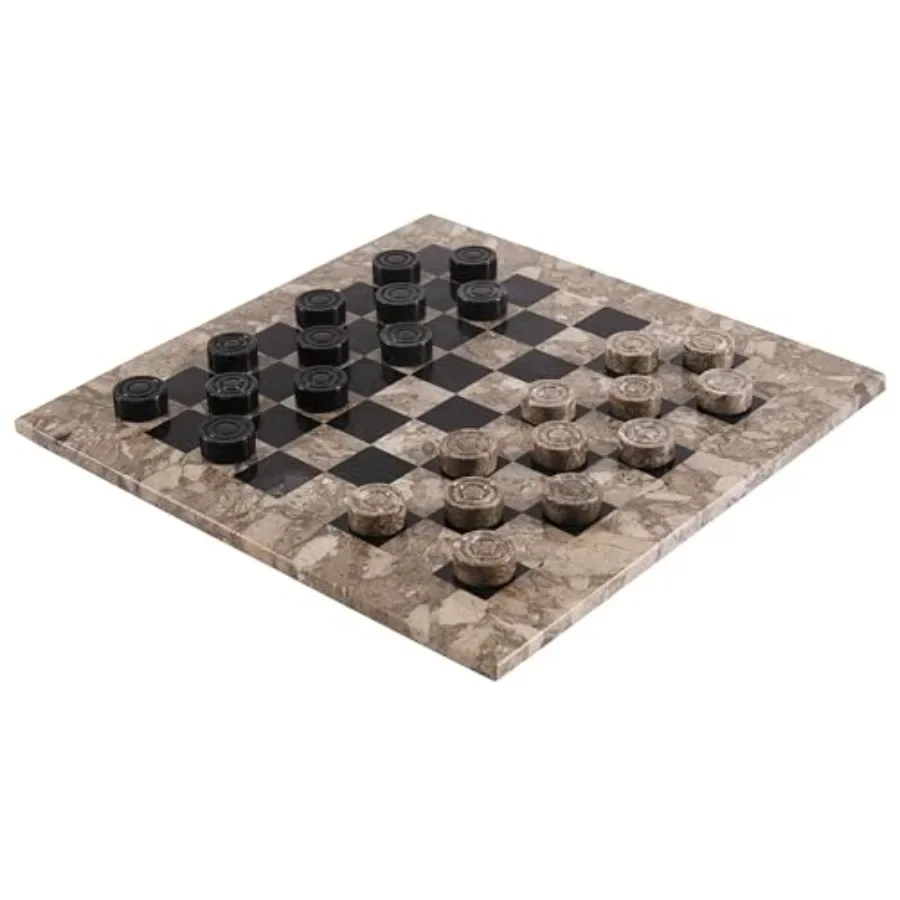 

Marble Checkers Board Game for home decor, marble and wood, oceanic and black, handmade 15-inch 2-player tournament checker set
