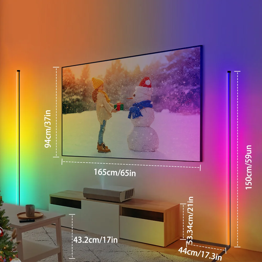 RGB Floor Lamp 16 Million Color DIY Color-Changing Smart LED Modern Lamp, 59.06inch Height, With Remote Control And APP Control,