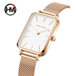 Square Women Stainless Steel Mesh Strap Watch Fashion Japanese Movement Rose Gold Simple Leisure Fashion Hannah Martin Watches