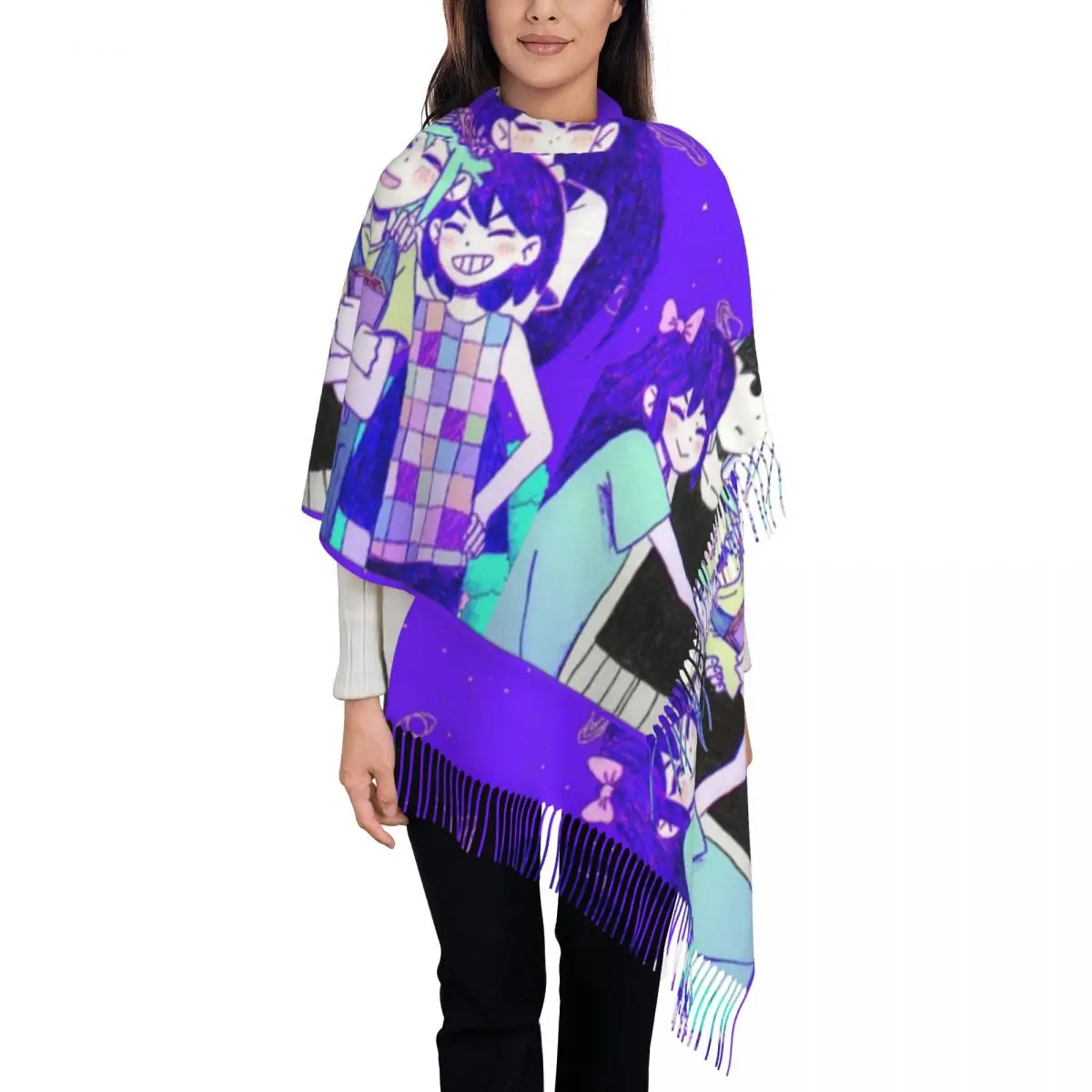 

Omori Friends Shawl Wraps for Women Warm Long Soft Scarf Basil Aubrey Anime Game Pashminas Tassel Scarves