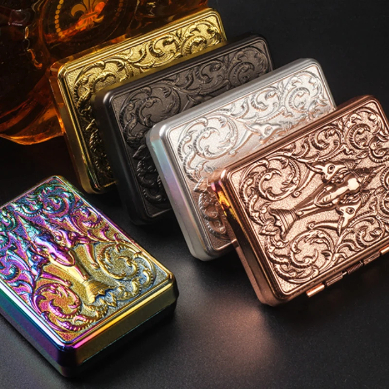 

Metal 14 Capacity Cigarette Case Exquisite Carved Anti-pressure Business Men Classic Premium Style