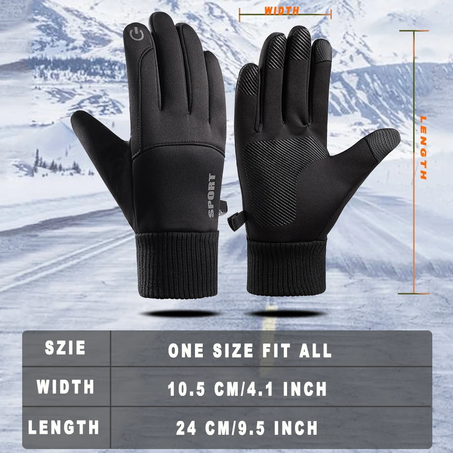 Winter Warm Full Fingers Waterproof Cycling Outdoor Sports Running Motorcycle Ski Touch Screen Fleece Gloves