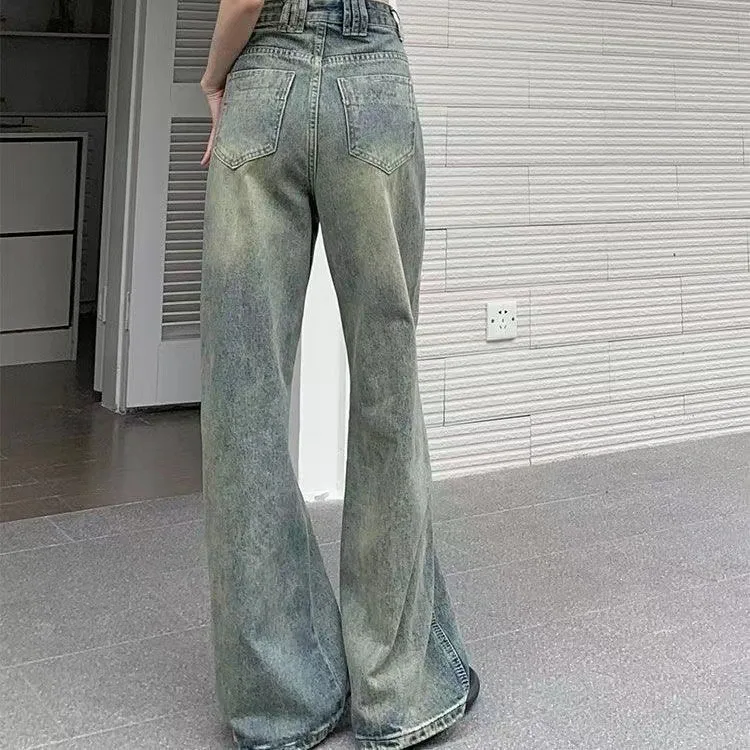 Blauwe damesjeans hiphop mode vintage streetwear Y2K wijde pijpen rechte jeans hoge taille broek klassieke wijde denim broek