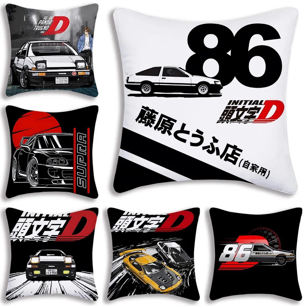 Pillow Covers Cartoon Anime Initial D Sofa Decorative Home Double-sided Printing Short Plush Cute Cushion Cover