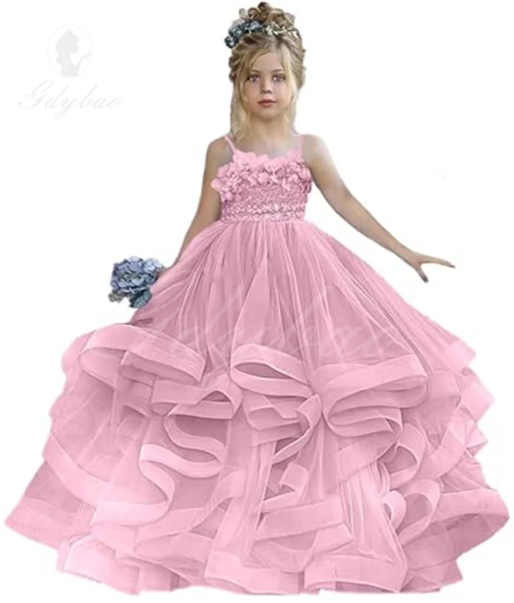 

Beaded Pageant Dresses for Girls with 3D Flowers Poofy Flower Girl Dress for Wedding Toddler Ball Gown