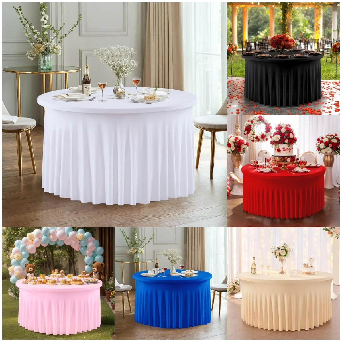 

Wedding Decoration Table Cover European American Style Thickened Round Elastic Tablecloth Skirt Design Dustproof All Season Use