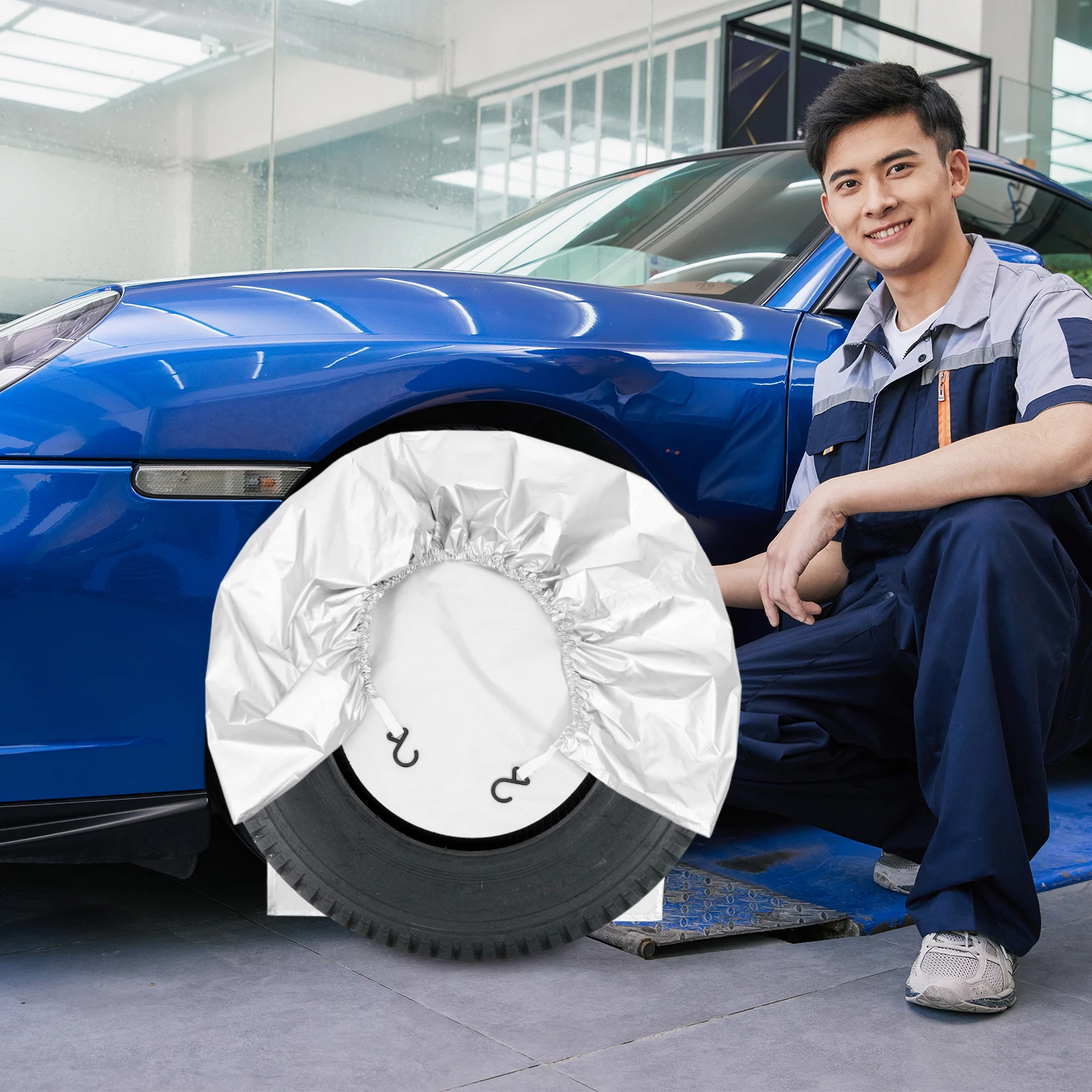 

4pcs Spare Tire Cover Rv Wheel Protector Windproof Sun Uv Proof For Trailers Campers 201 Silver Coated Fabric Durable