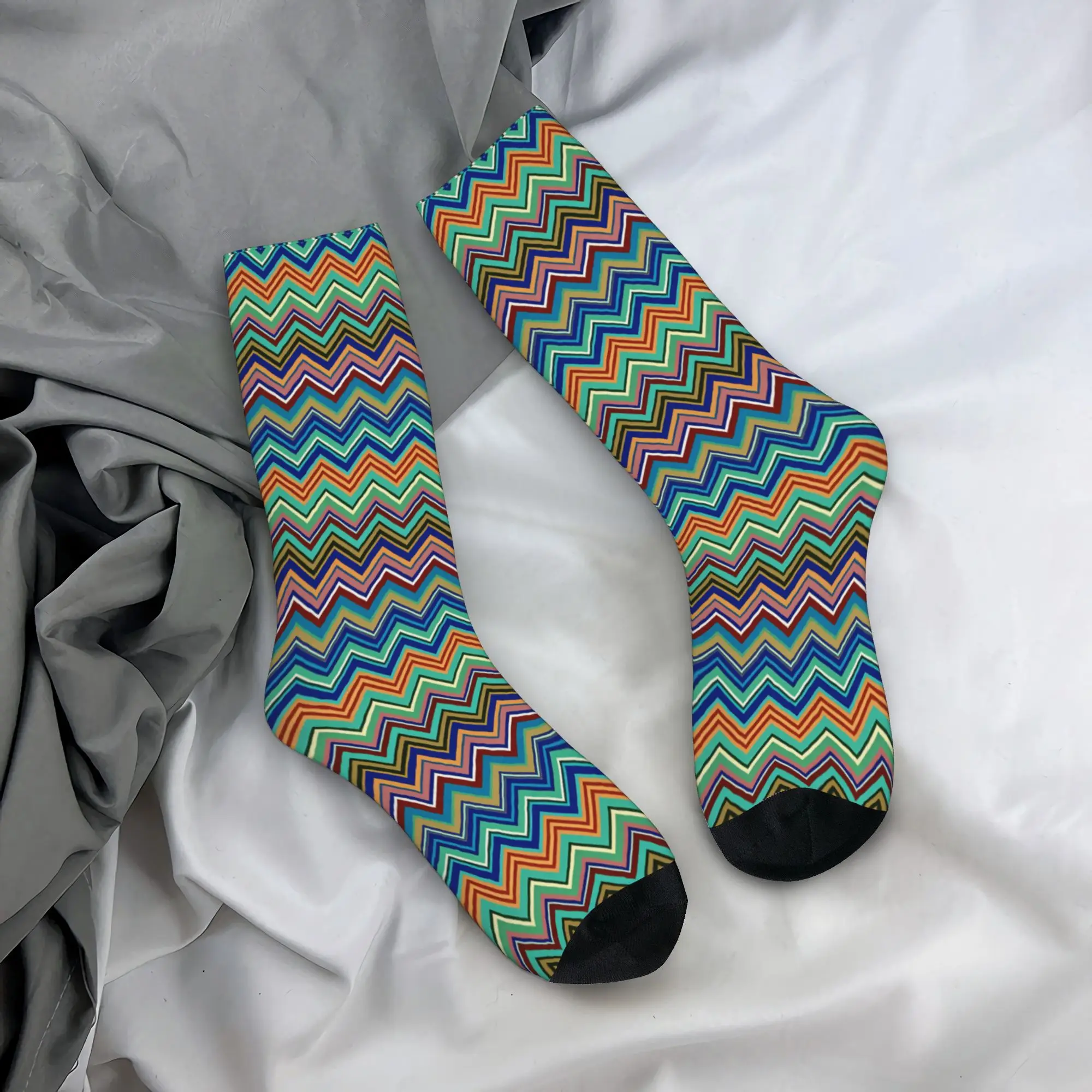 Funny Print Zig Zag Chevron Earth Greens  Socks for Men Women Stretchy Summer Autumn Winter  Crew Socks