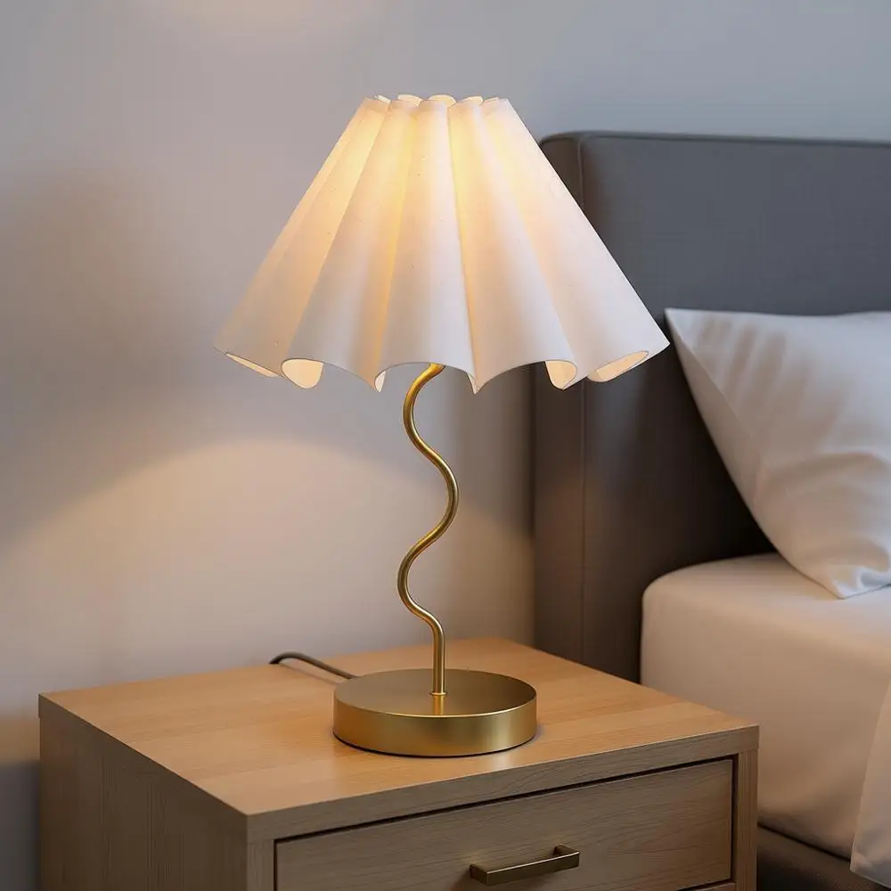 

Pleated Table Lamp for Bedroom, Nightstand Lamp with Linen Lampshade, Home Office Decor