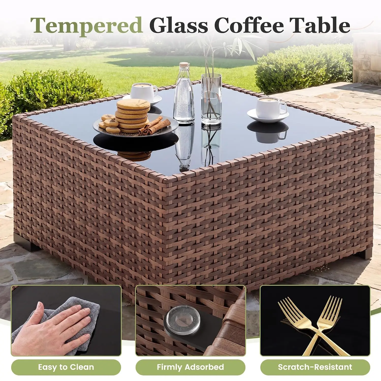 8-Piece Patio Furniture Set with Fire Pit Table, Outdoor Sectional Sofa, Dark Grey, Customized