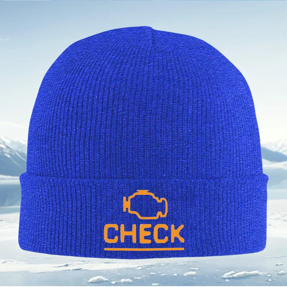2026 Engine check word,orange outline black Men Women Unisex Knitted Hat Beanie Pullover Cap Winter Thermal Warm Christmas Outdo view 6