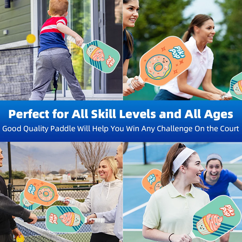ポリプロピレンハニカムコアを備えたグラスファイバー製ピクルボールパドル、ワイドボディセットで強化されたコントロールとパワーを実現、ラケット2本付き