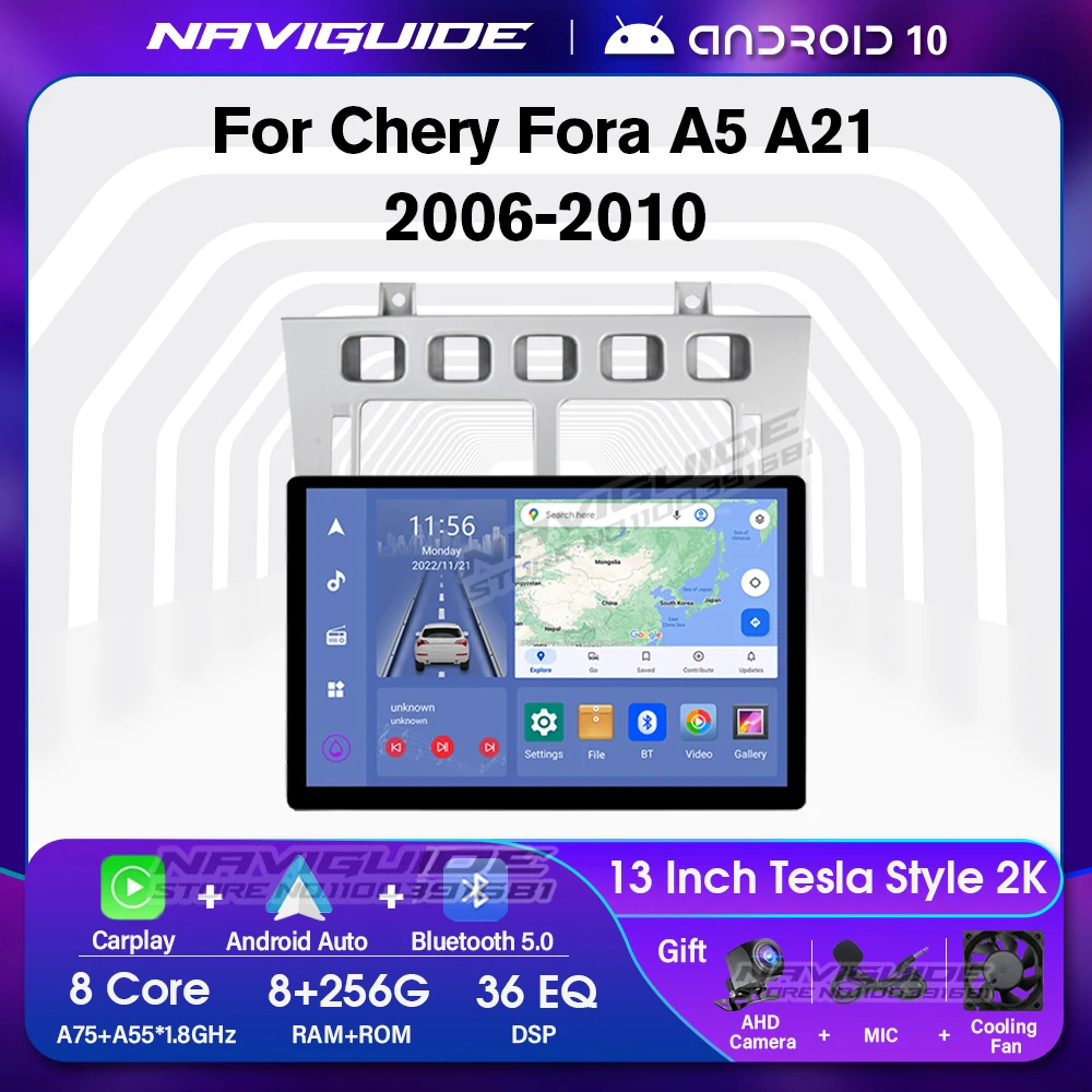 

NAVIGUIDE 13inch 1920*1200P Car Radio For Chery Fora A5 A21 2006-2010 Cowin 3 A21 2010-2011 For Vortex Estina 2008-2012 Carplay