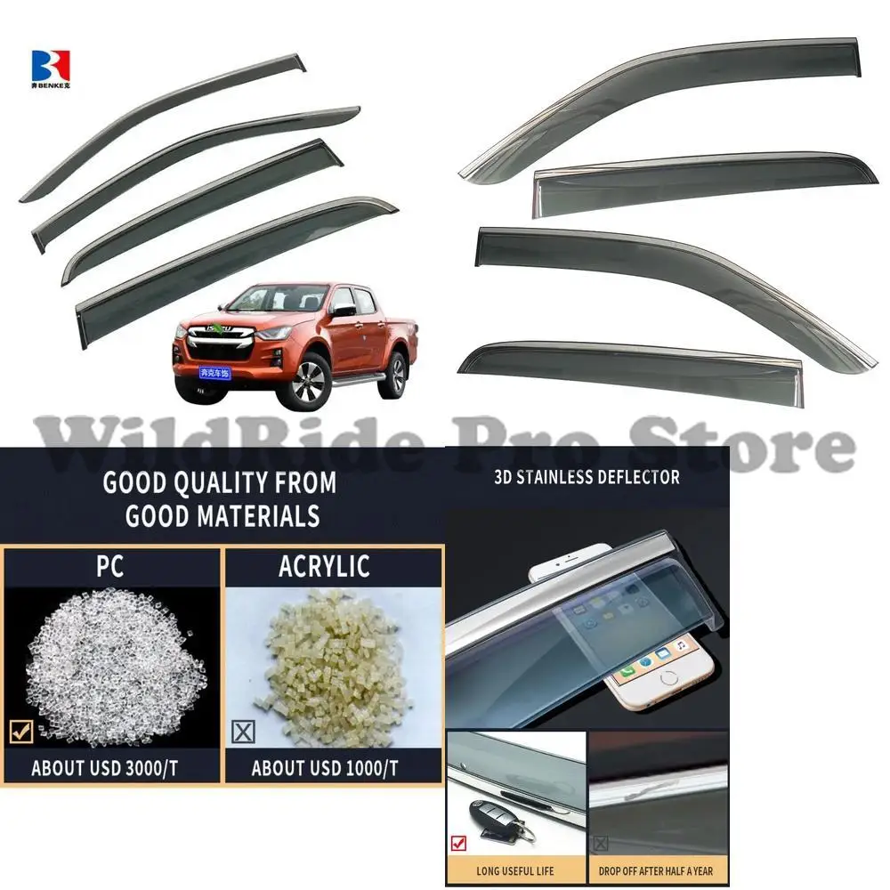 

1 set for Isuzu D-MAX 2021 injection deflector PC plus stainless steel window sun visor