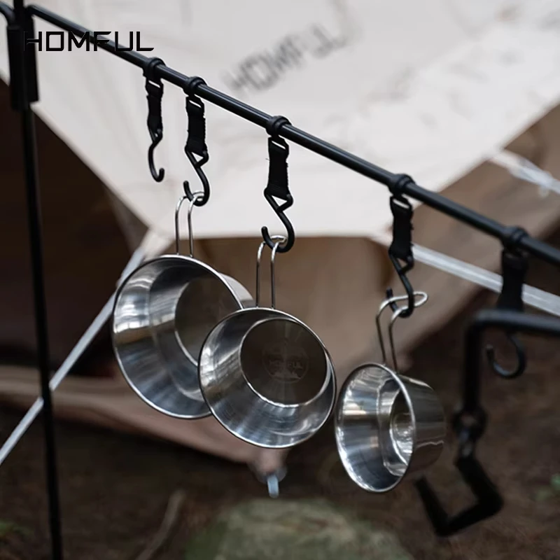 HOMFUL Outdoor Stainless Steel Snow Bowl Camping Picnic Hiking Coffee Cup Barbecue Portable Handle Hook Tableware Dishes