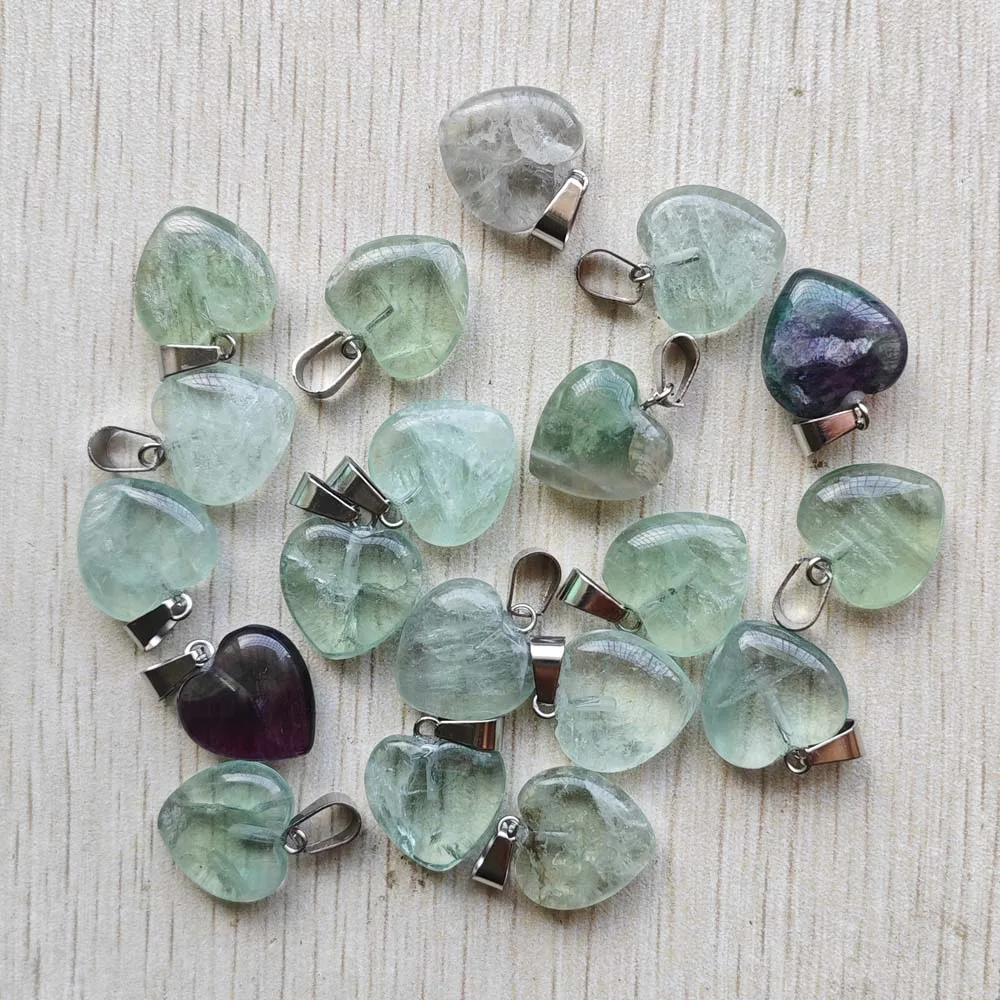 Fashion good quality natural fluorite heart pendants 16mm charms diy jewelry making necklaces 24pcs/lot Wholesale free shipping