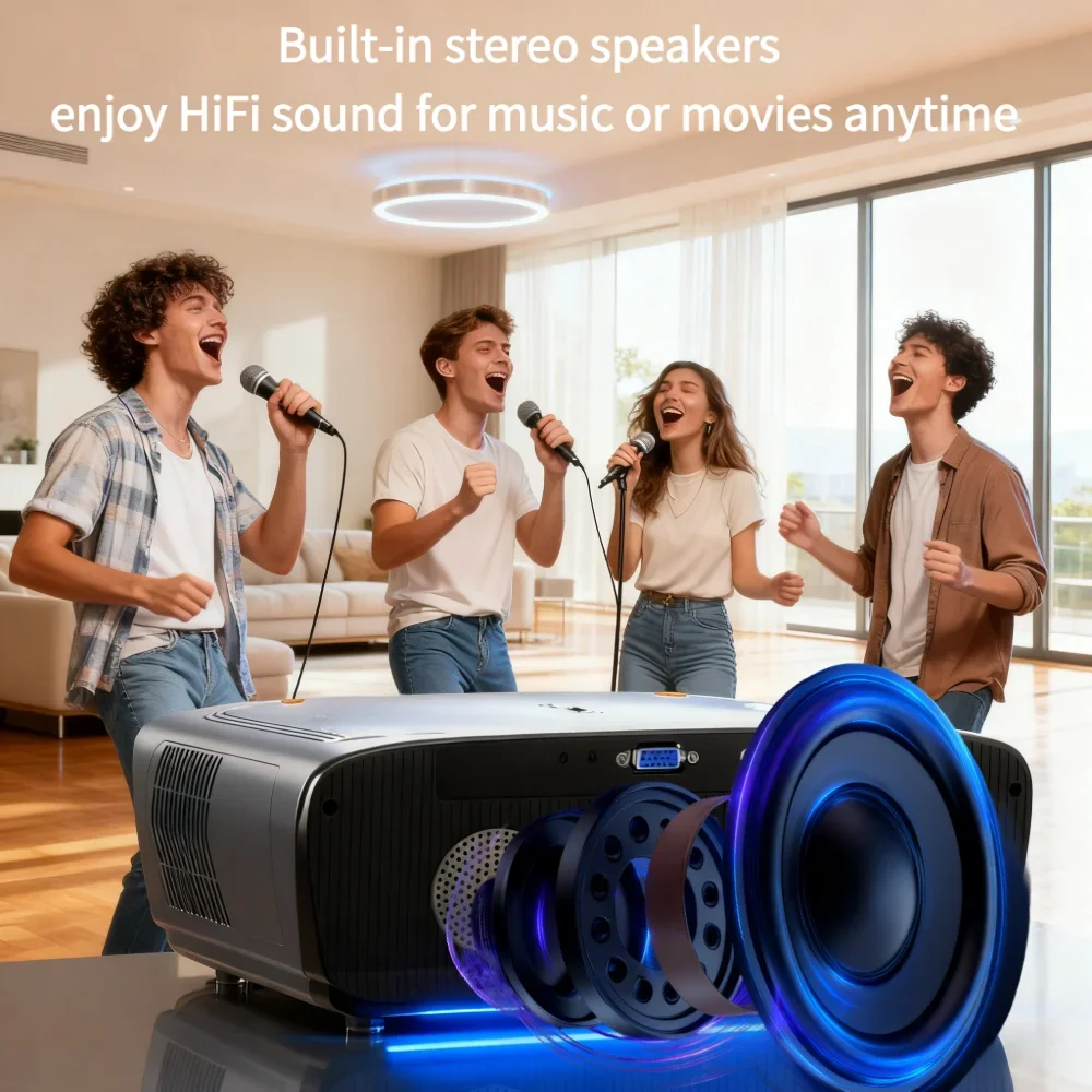 Projetor de vídeo 4K UHD, foco automático do projetor de feixe 3500ANSI, WiFi duplo 2.4 + 5G, Netflix oficial, Projetor de Halloween de home theater