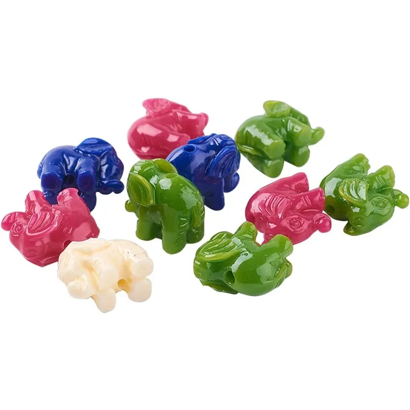 10 Pcs Resin Elephant Beads 14×11×8mm Animal Charms Plastic Beads with 2mm Hole for Jewelry Making Mixed Color