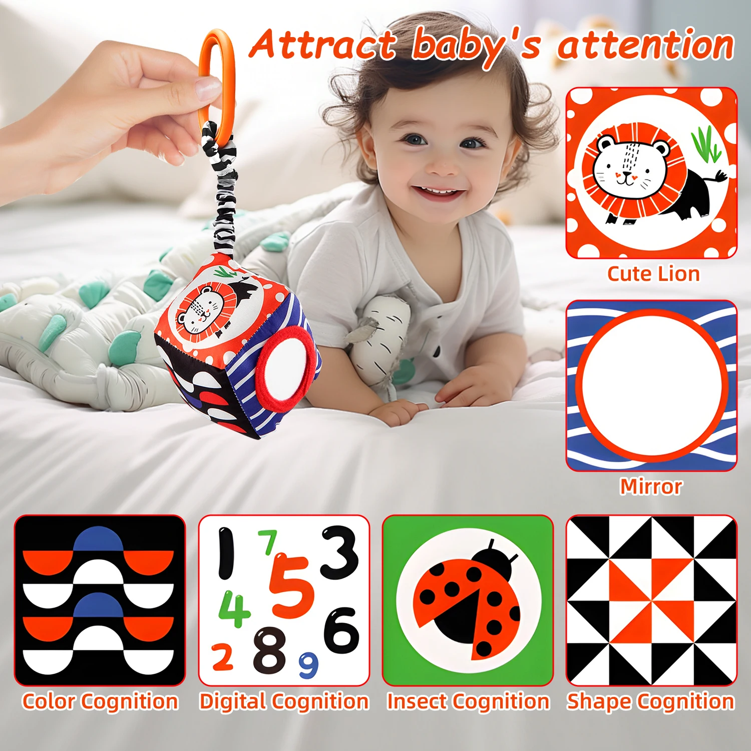 Bebê recém-nascido berço pendurado chocalho brinquedos preto & branco chocalho pendurado atividade carrinho de brinquedo para 0-12 meses aprendizagem educação brinquedo