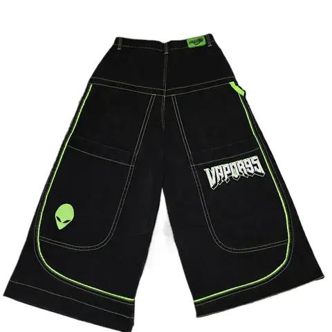 빅 포켓 그린 에일리언 데님 카고 바지 여성 고딕 바지 하라주쿠 바지 자수 헐렁한 청바지 streetwear y2k 청바지