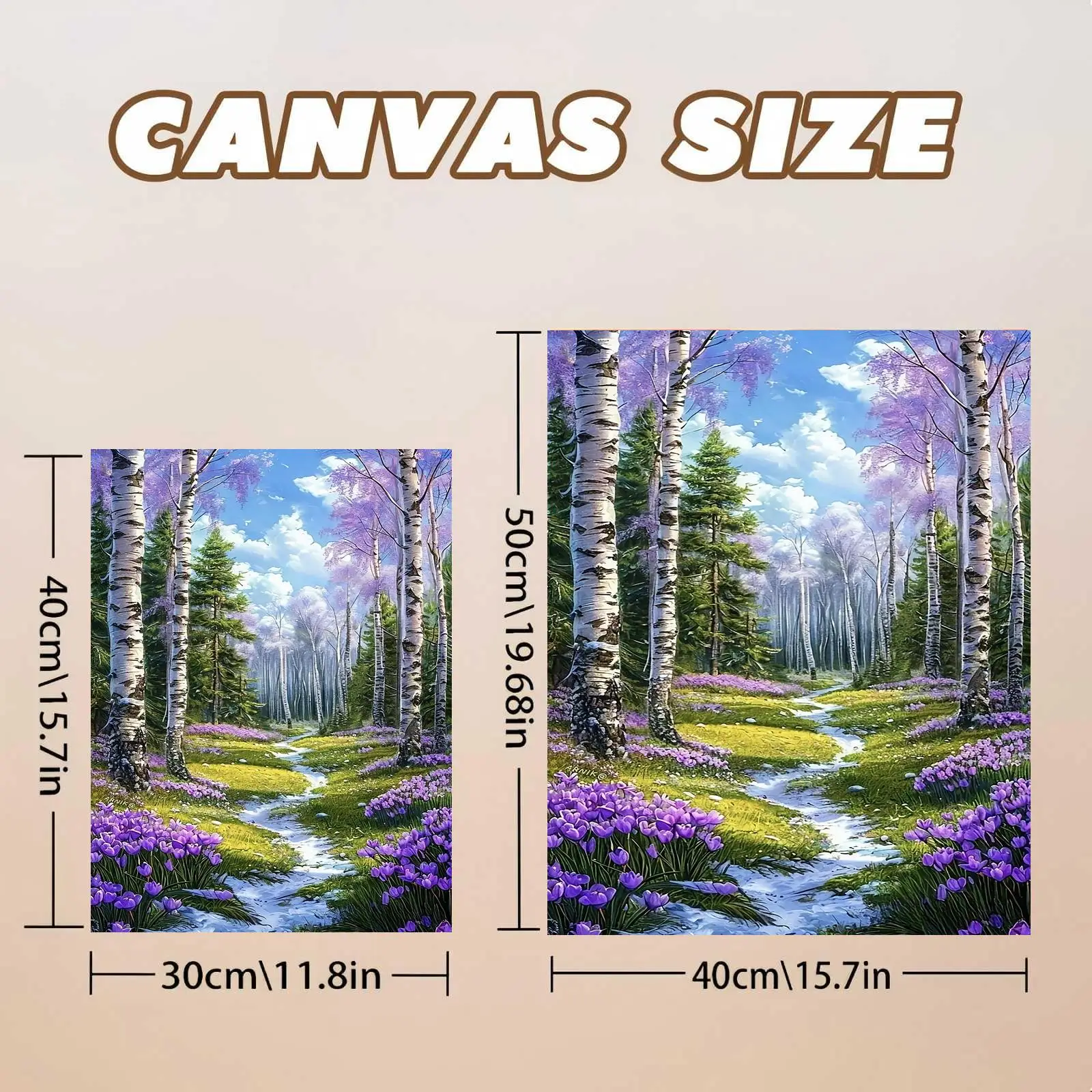 Professional Art Use: A Frameless Adult DIY Digital Oil Painting Kit Featuring a Dreamy Birch Forest with a Path of Blooming Flo