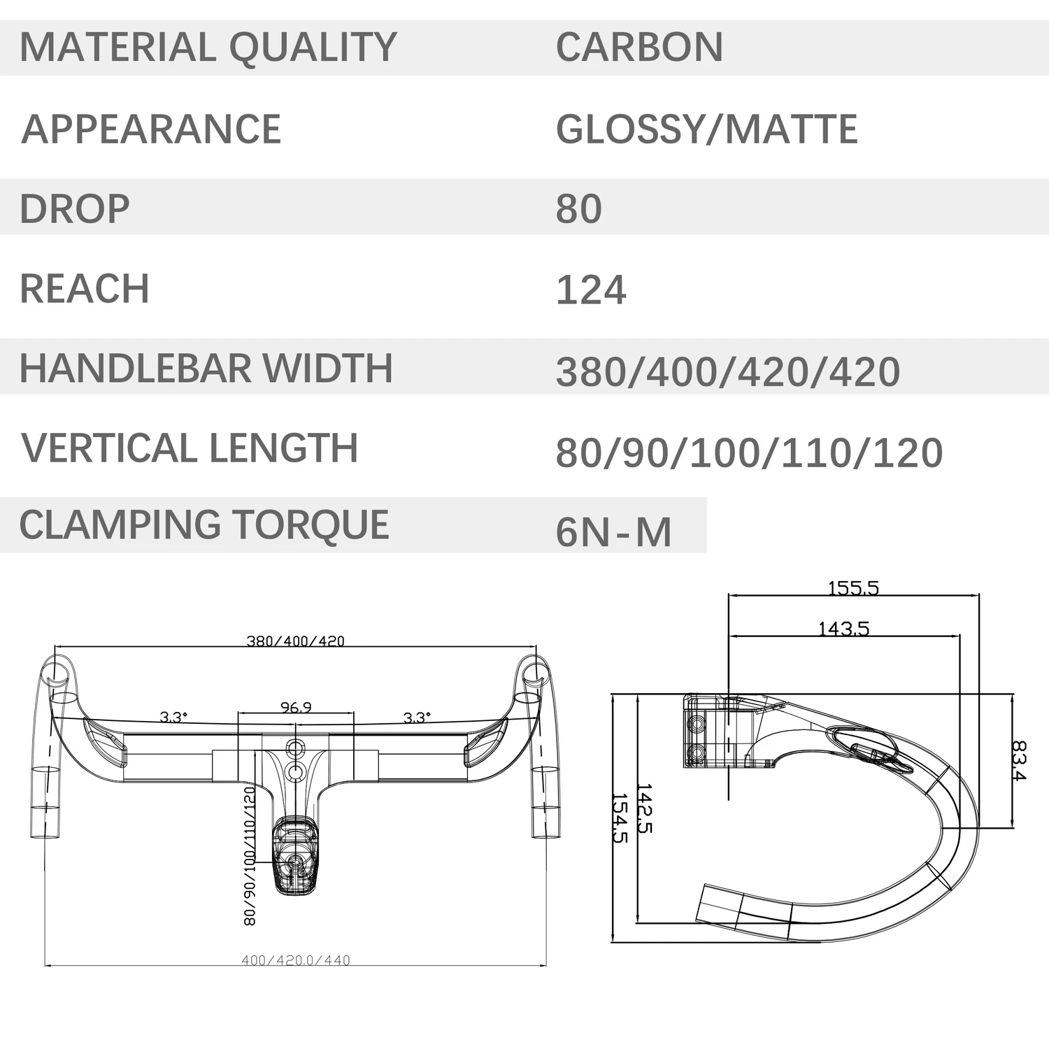 MCELO Bicycle Handlebar T1000 Carbon Handlebar Integrated Road 28.6mm Ultra Lightweight Aero Very Hard Road Handlebar 350g